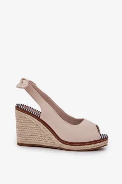 Sale Boto Sandały Na Koturnie Z Plecionką Beżowe Nanalis