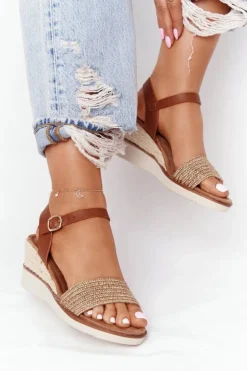 Evento Sandały Na Koturnie*Sandały Na Koturnie Z Plecionką Beżowe Tenerife