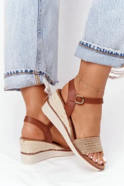 Evento Sandały Na Koturnie*Sandały Na Koturnie Z Plecionką Beżowe Tenerife