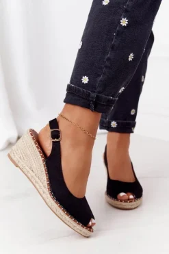Online Boto Sandały Na Koturnie Z Plecionką Czarne Las Palomas