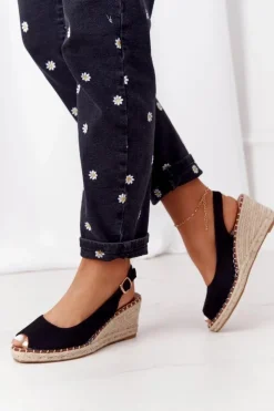 Online Boto Sandały Na Koturnie Z Plecionką Czarne Las Palomas