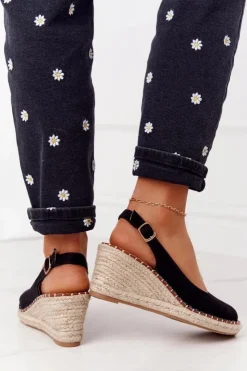 Online Boto Sandały Na Koturnie Z Plecionką Czarne Las Palomas