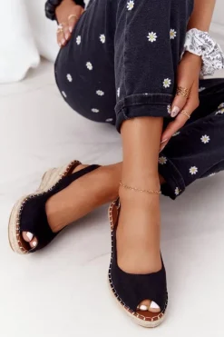 Online Boto Sandały Na Koturnie Z Plecionką Czarne Las Palomas