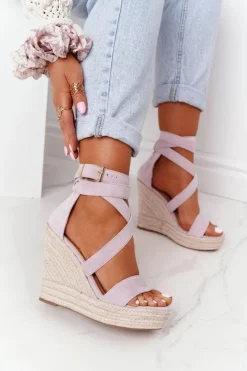 Boto Sandały Na Koturnie*Sandały Na Koturnie Z Plecionką Fioletowe Lanzarote