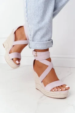 Boto Sandały Na Koturnie*Sandały Na Koturnie Z Plecionką Fioletowe Lanzarote