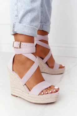 Boto Sandały Na Koturnie*Sandały Na Koturnie Z Plecionką Fioletowe Lanzarote