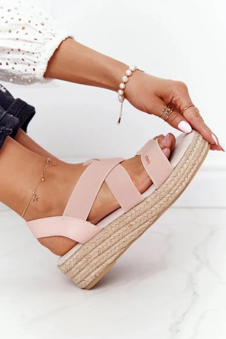 Damskie Big Star Shoes Sandały Na Koturnie Ze Ściągaczem Big Star HH274413 Różowe