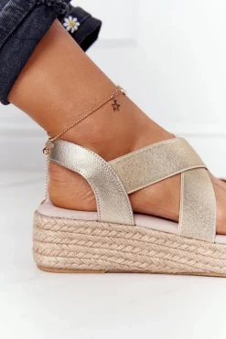 Hot Big Star Shoes Sandały Na Koturnie Ze Ściągaczem Big Star HH274414 Złote