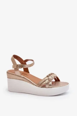 Sale Boto Sandały Na Koturnie Złote Esinna