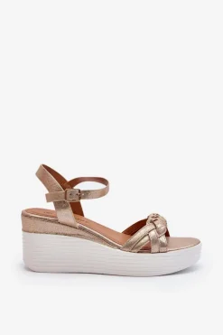 Sale Boto Sandały Na Koturnie Złote Esinna