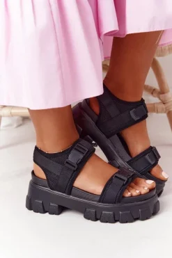 Damskie Boto Sandały Na Masywnej Platformie Czarne Fly High