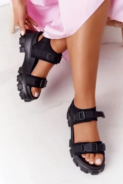 Damskie Boto Sandały Na Masywnej Platformie Czarne Fly High