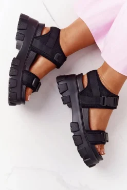 Damskie Boto Sandały Na Masywnej Platformie Czarne Fly High