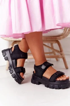 Damskie Boto Sandały Na Masywnej Platformie Czarne Fly High