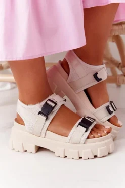 Online Boto Sandały Na Masywnej Platformie Beżowe Fly High