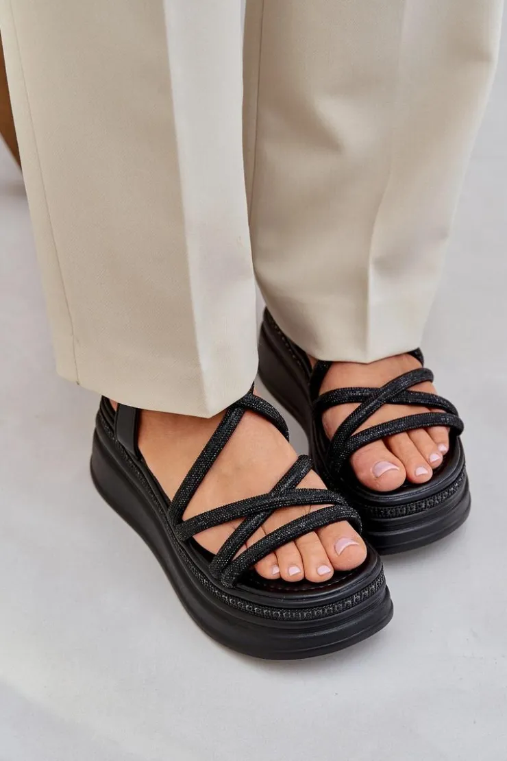 Best Boto Sandały Na Masywnej Platformie Z Przeplatającymi Się Paskami Czarne Lanathea