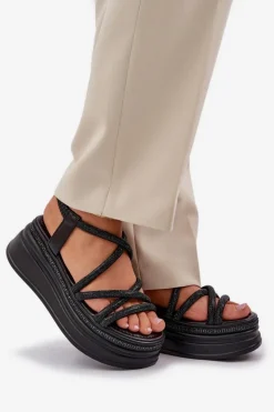 Best Boto Sandały Na Masywnej Platformie Z Przeplatającymi Się Paskami Czarne Lanathea