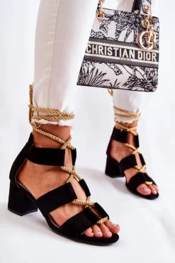 Boto Sandały Na Obcasie*Sandały Na Niskim Obcasie Wiązane Czarne Erisa