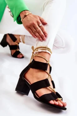 Boto Sandały Na Obcasie*Sandały Na Niskim Obcasie Wiązane Czarne Erisa