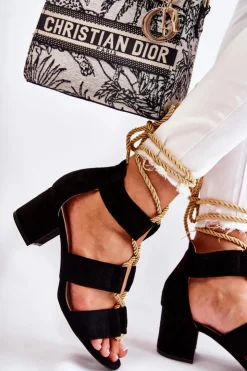 Boto Sandały Na Obcasie*Sandały Na Niskim Obcasie Wiązane Czarne Erisa