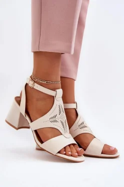 Boto Sandały Na Obcasie*Sandały Na Niskim Obcasie Beżowe Eleriva