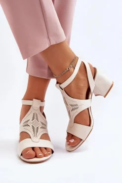 Boto Sandały Na Obcasie*Sandały Na Niskim Obcasie Beżowe Eleriva