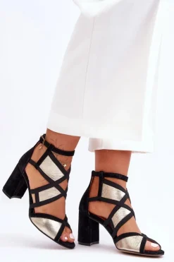 Best Maciejka Sandały Na Obcasie 05181-25 Złoto-Czarne