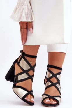 Best Maciejka Sandały Na Obcasie 05181-25 Złoto-Czarne