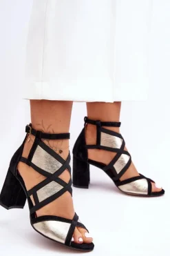 Best Maciejka Sandały Na Obcasie 05181-25 Złoto-Czarne