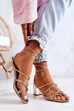 Boto Sandały Na Obcasie*Sandały Na Obcasie Wiązane Złote Meghan