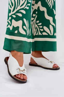 Damskie Boto Sandały Na Płaskim Obcasie Z Ozdobą Eko Skóra Białe Tillireta