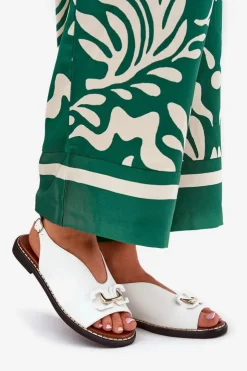 Damskie Boto Sandały Na Płaskim Obcasie Z Ozdobą Eko Skóra Białe Tillireta