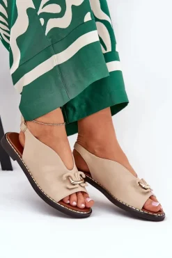 Boto Sandały Płaskie*Sandały Na Płaskim Obcasie Z Ozdobą Eko Skóra Beżowe Tillireta Beżowy