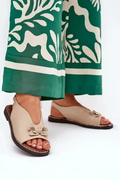 Boto Sandały Płaskie*Sandały Na Płaskim Obcasie Z Ozdobą Eko Skóra Beżowe Tillireta Beżowy