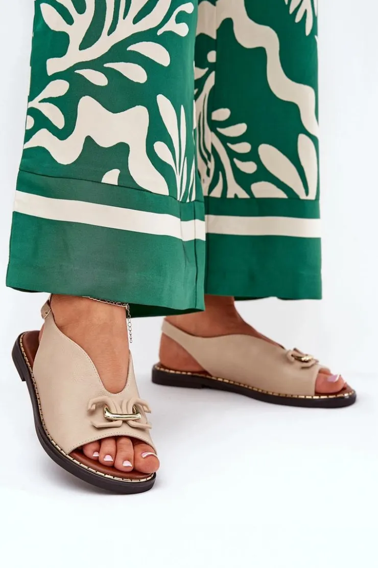 Boto Sandały Płaskie*Sandały Na Płaskim Obcasie Z Ozdobą Eko Skóra Beżowe Tillireta Beżowy