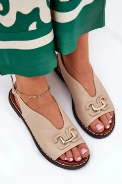 Boto Sandały Płaskie*Sandały Na Płaskim Obcasie Z Ozdobą Eko Skóra Beżowe Tillireta Beżowy