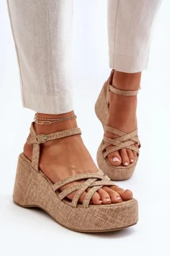 Clearance Boto Sandały Na Platformie I Koturnie Beżowe Oporia