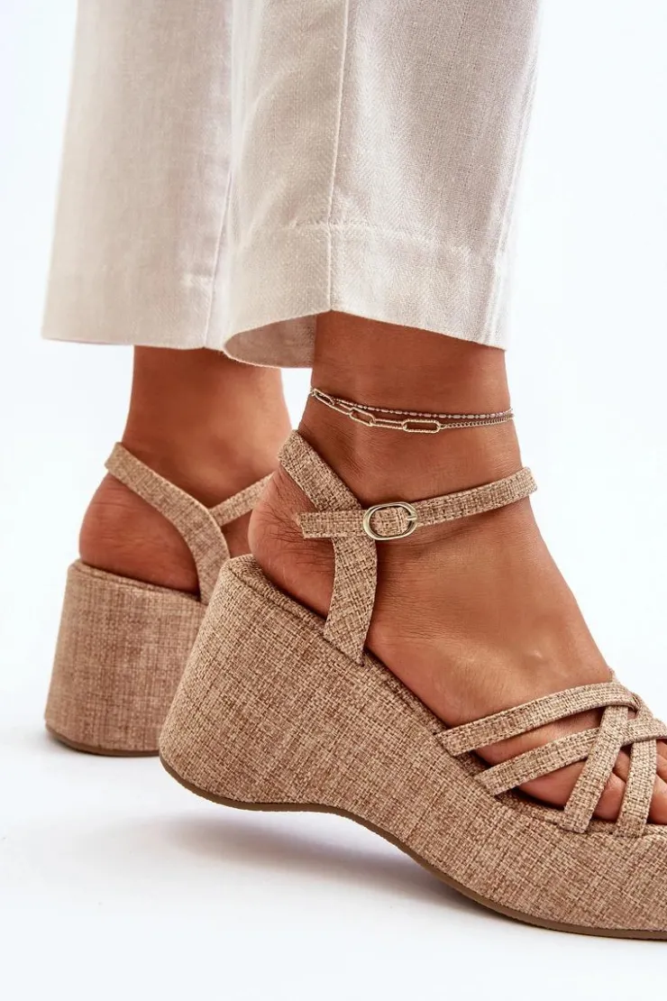 Clearance Boto Sandały Na Platformie I Koturnie Beżowe Oporia