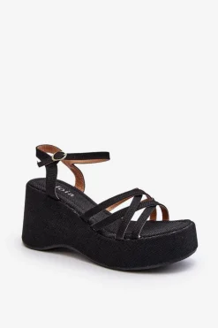 Boto Sandały Na Koturnie*Sandały Na Platformie I Koturnie Czarne Oporia