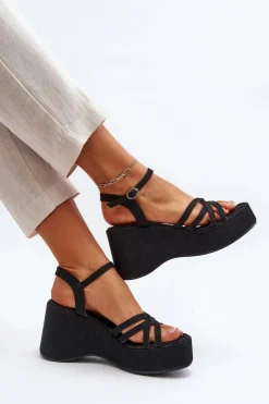 Boto Sandały Na Koturnie*Sandały Na Platformie I Koturnie Czarne Oporia