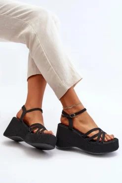 Boto Sandały Na Koturnie*Sandały Na Platformie I Koturnie Czarne Oporia