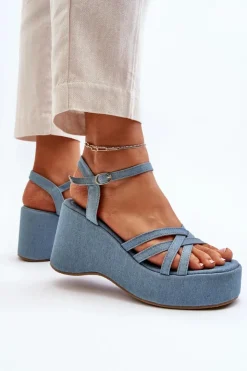 Clearance Boto Sandały Na Platformie I Koturnie Niebieskie Oporia