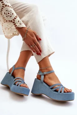 Clearance Boto Sandały Na Platformie I Koturnie Niebieskie Oporia