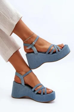 Clearance Boto Sandały Na Platformie I Koturnie Niebieskie Oporia