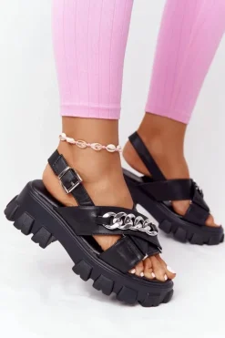 Online Boto Sandały Na Platformie Z Łańcuchem Czarne Hollywood