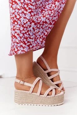 Boto Sandały Na Koturnie|Sandały Płaskie*Sandały Na Platformie Z Plecionką Beżowe Crazy In Love