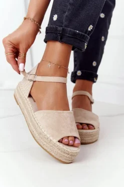 Boto Sandały Płaskie*Sandały Na Platformie Z Plecionką Beżowe Megara