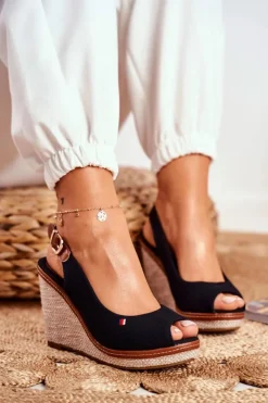 Discount Boto Sandały Na Plecionej Koturnie Czarne Tommy