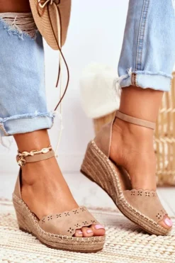 Sale Evento Sandały Na Plecionej Koturnie Beżowe Sagittarius