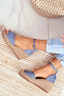 Evento Sandały Na Koturnie*Sandały Na Plecionej Koturnie Niebieskie Sagittarius